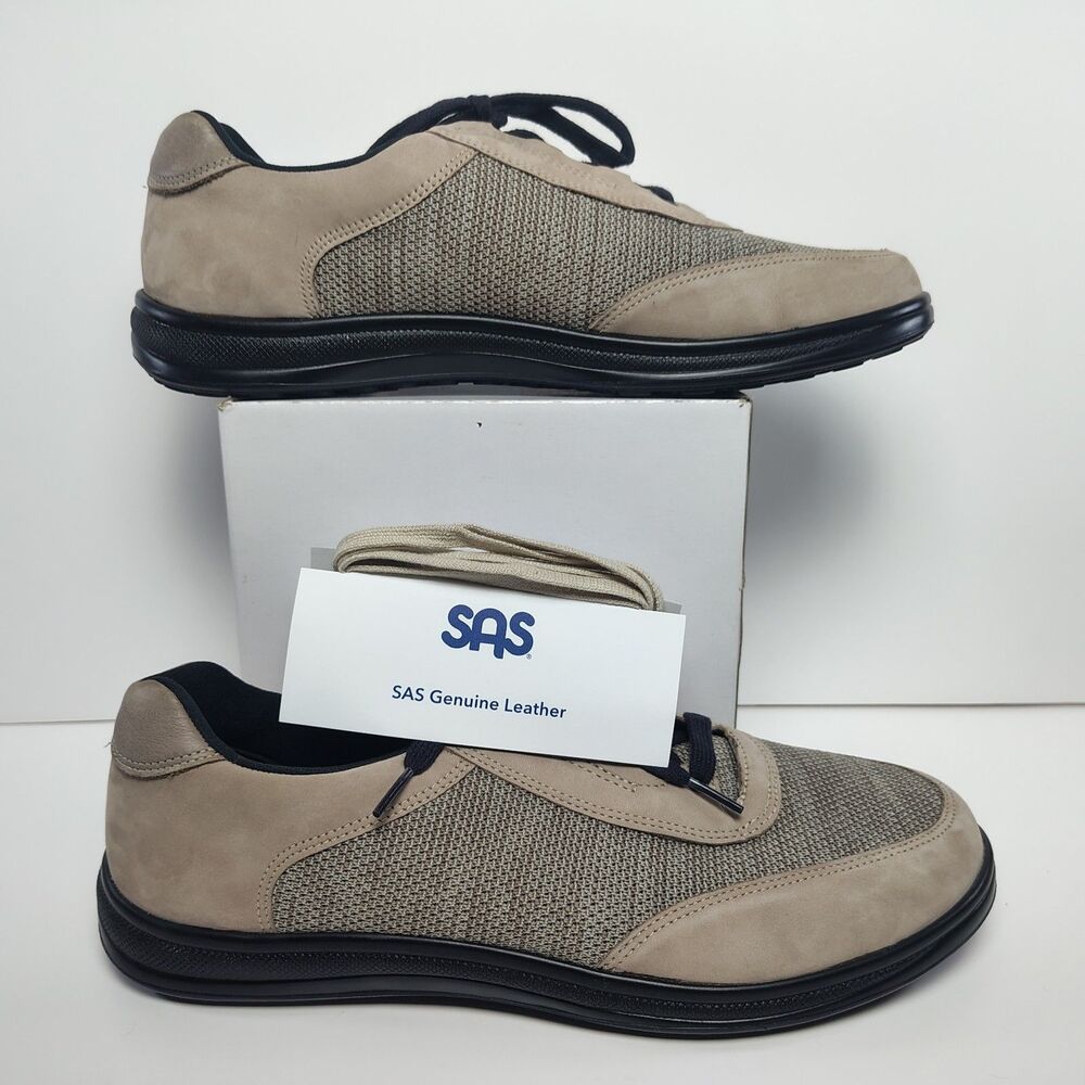SAS Sporty Womens 11.5W Lace Up Taupe Suede Leather Mesh Comfort Shoes + Laces